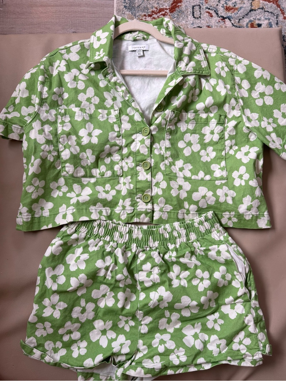 Topshop Green Flower Crop Set